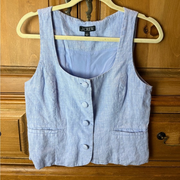 J. Crew Women's Light Blue Sleeveless Linen Blouse - Picture 1 of 5